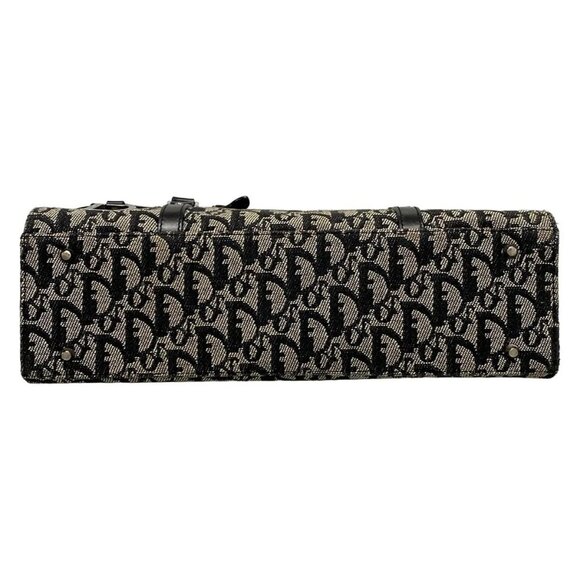 Auth DIOR/ChristianDior Saddle Bag Black Cream Jacquard Leather Handbag - Picture 5 of 16